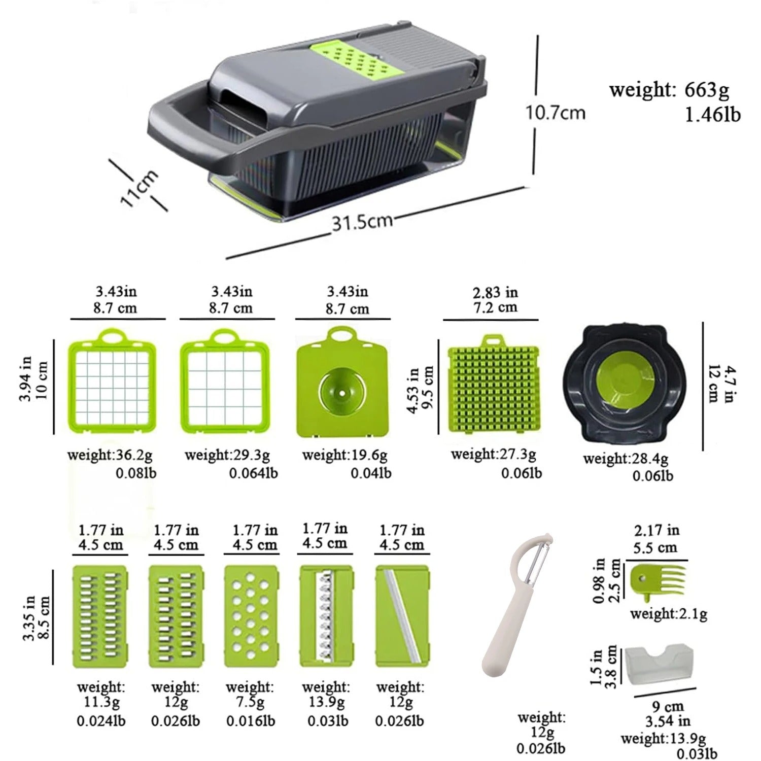 16 x 1 Kitchen professional chopper-type slicer, multifunctional food chopper