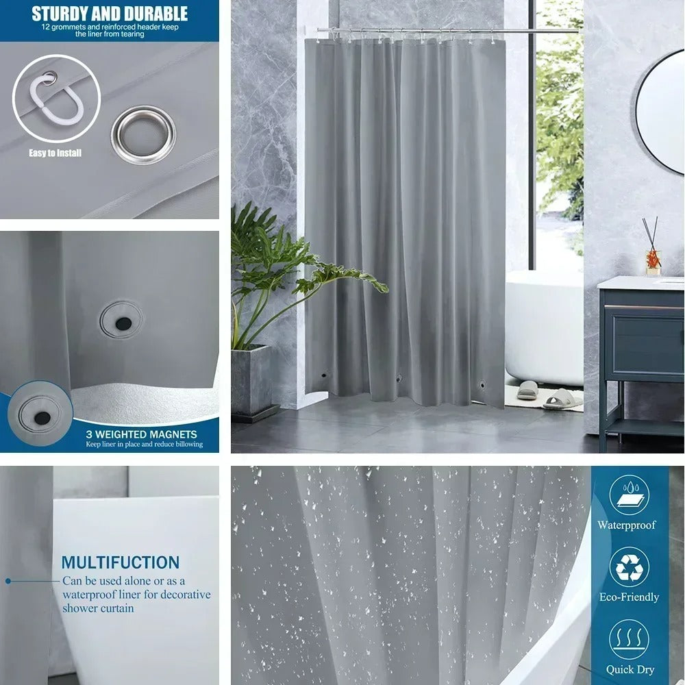 Stain & Scum Resistant Clear Shower Curtain PEVA Transparent Shower Curtain Liner Waterproof with Hooks
